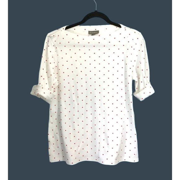 STYLE & CO. WOMENS WHITE /RED POLKA DOTS 1/2 SLEEVE TOP SIZE LARGE - Picture 1 of 6